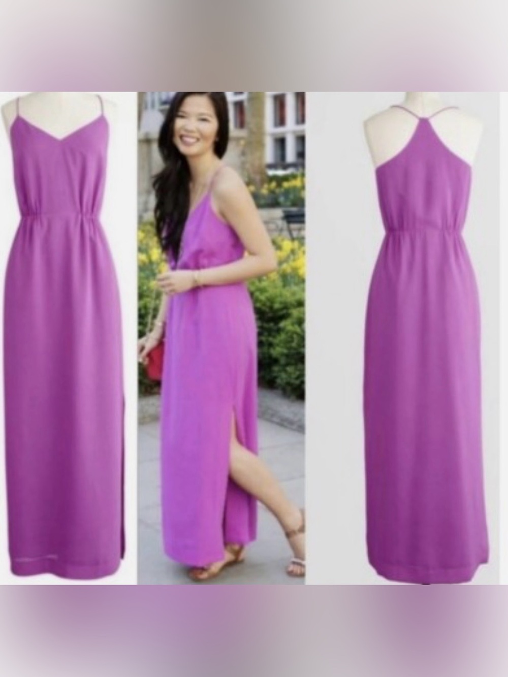 J. Crew Purple Maxi Slip Dress with Side Slit